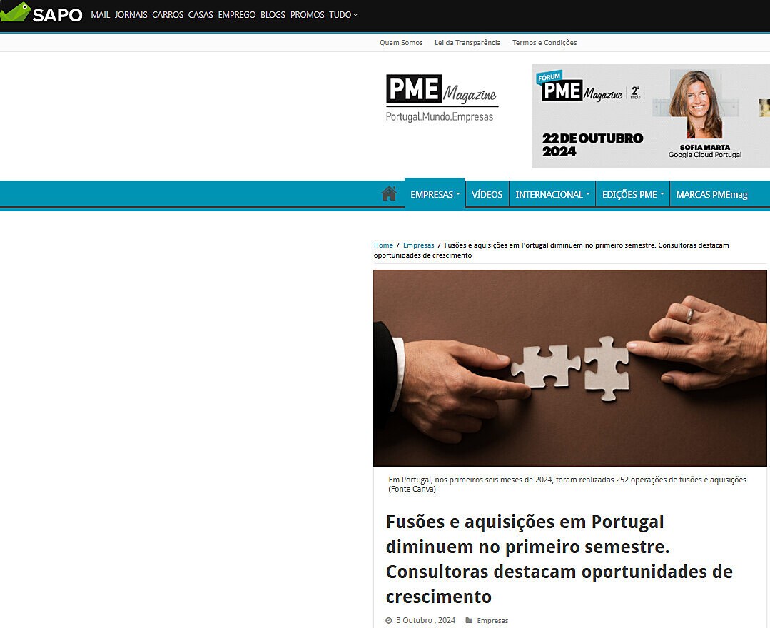 Fuses e aquisies em Portugal diminuem no primeiro semestre. Consultoras destacam oportunidades de crescimento